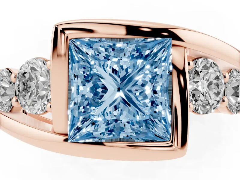 Princess Cut Bezel Bypass Engagement Ring Setting for a Fancy Blue Lab-Grown Diamond | Rose Gold