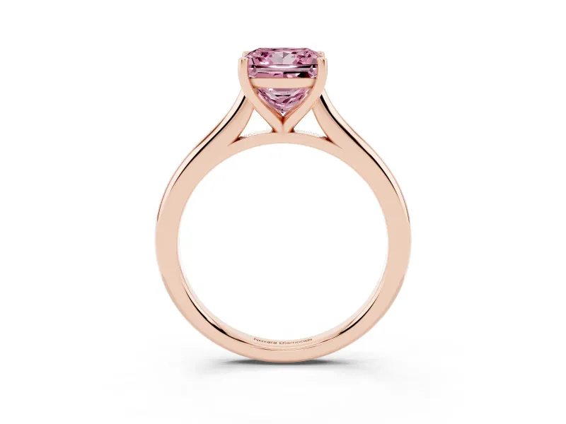 Fancy Pink Princess Cut Diamond Solitaire Ring Set in Rose gold with Cathedral Band and Prong Setting