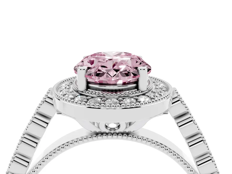 Oval Graduated Milgrain Halo Engagement Ring Setting for a Fancy Pink Lab-Grown Diamond | Platinum