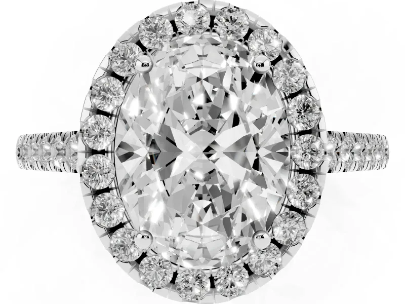 Oval Raised Halo Engagement Ring Setting | Pave Band | Platinum