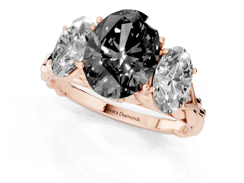 Oval Three Stone Engagement Ring Setting for a Black Center | Braided Band | Rose Gold