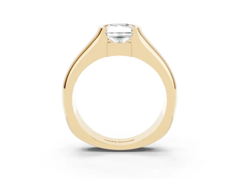 Radiant Cut Half Bezel Solitaire Engagement Ring Setting | Wide Band | Yellow Gold
