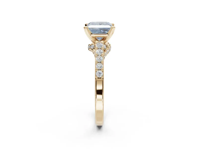 Princess Cut Pavé Solitaire Engagement Ring Setting for a Fancy Blue Lab-Grown Diamond | Crossover Gallery | Yellow Gold