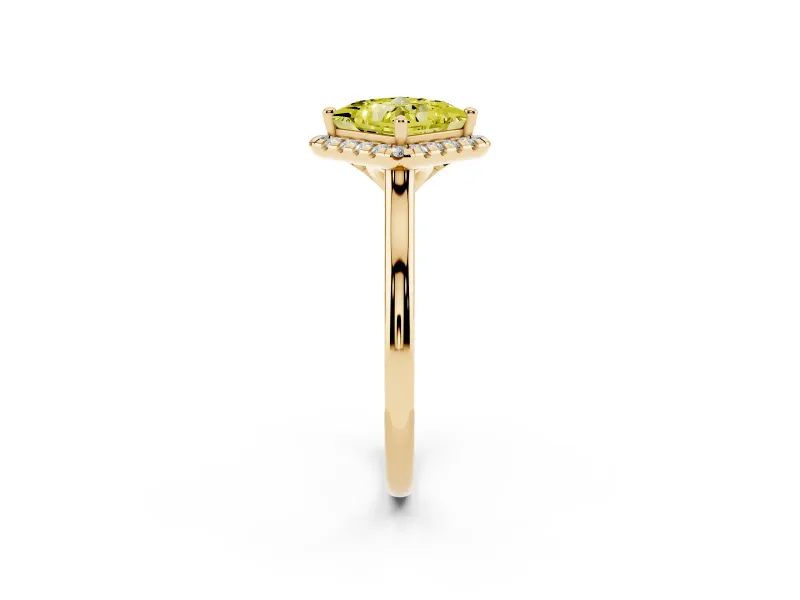 Princess Cut Halo Engagement Ring Setting for a Fancy Yellow Lab-Grown Diamond | Plain Polished Band | Yellow Gold