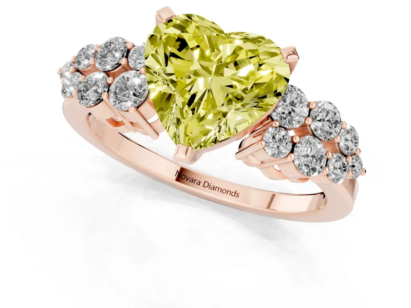 Heart-Shaped Side Stone Engagement Ring Setting for a Fancy Yellow Lab-Grown Diamond | Shoulder Clusters | Rose Gold