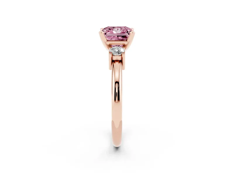 Princess Cut Three Stone Engagement Ring Setting for a Fancy Pink Lab-Grown Diamond | Round Side Stones | Rose Gold
