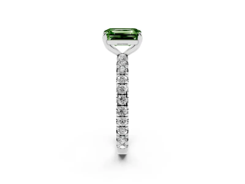 Emerald Cut Pavé Solitaire Engagement Ring Setting for a Fancy Green Lab-Grown Diamond | Sterling Silver