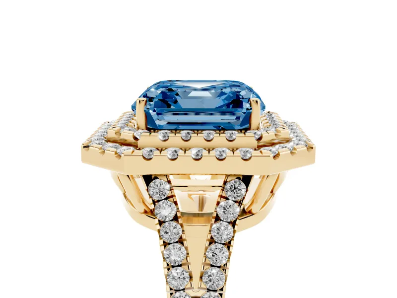 Asscher Cut Halo Engagement Ring Setting for a Fancy Blue Lab-Grown Diamond | Yellow Gold - Design NV-24799
