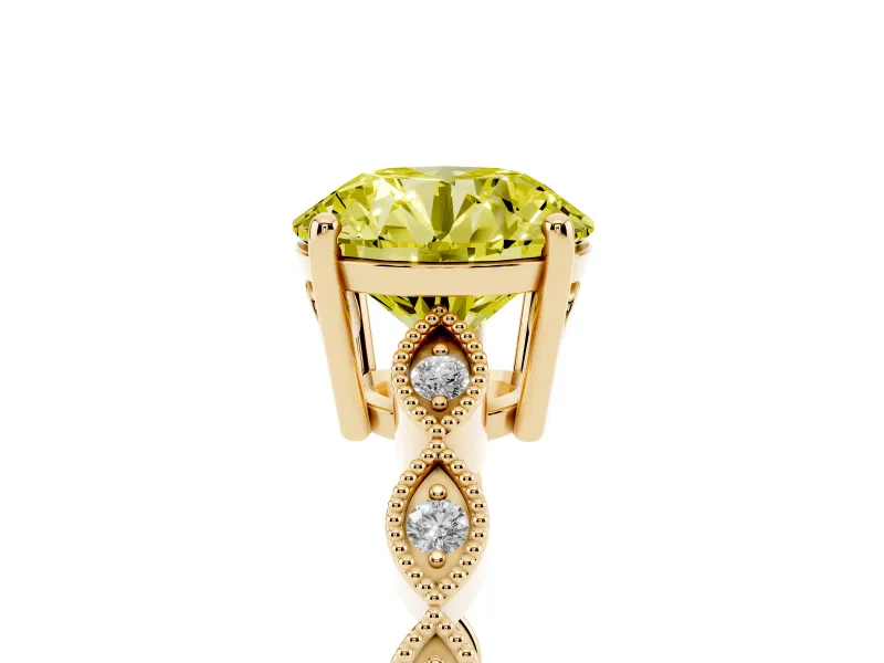 Round Milgrain Solitaire Engagement Ring Setting for a Fancy Yellow Lab-Grown Diamond | Yellow Gold