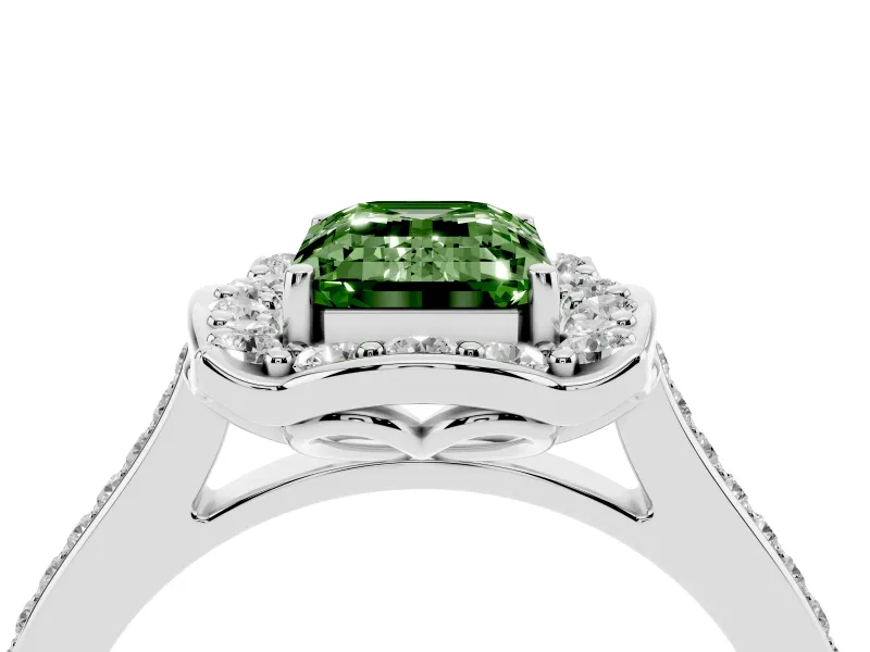 Emerald Cut Halo Engagement Ring Setting for a Fancy Green Lab-Grown Diamond | Petal Tips | Platinum