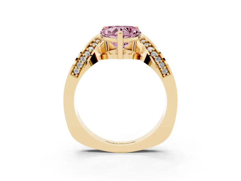 Heart-Shaped Bypass Solitaire Engagement Ring Setting for a Fancy Pink Lab-Grown Diamond | Pavé Ribbon | Yellow Gold