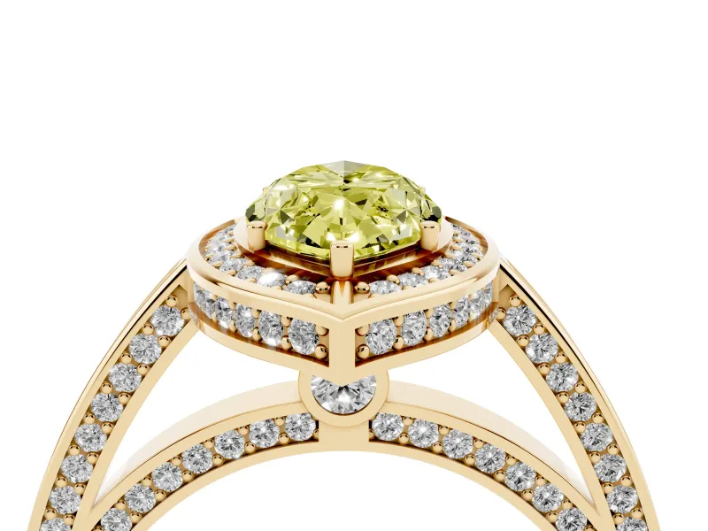 Marquise Sectioned Halo Engagement Ring Setting for a Fancy Yellow Lab-Grown Diamond | Yellow Gold