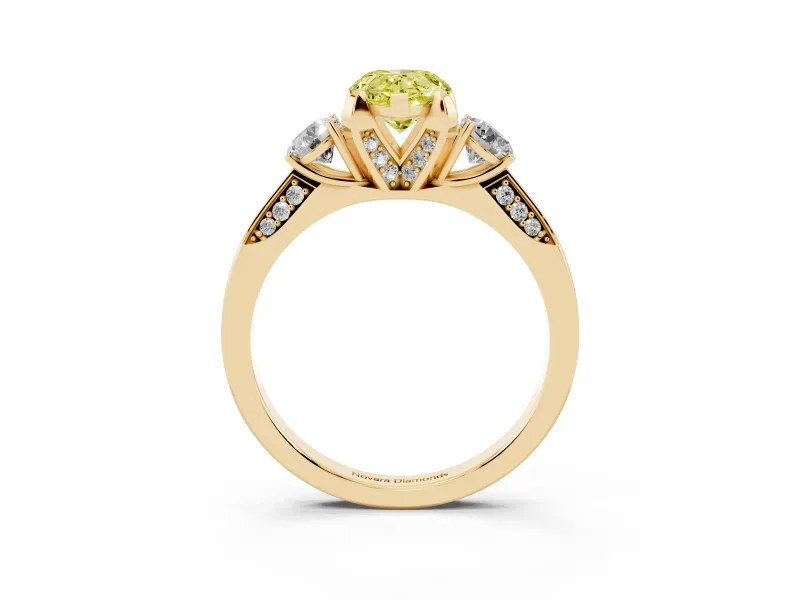Pear-Shaped Hidden Halo Three Stone Engagement Ring Setting for a Fancy Yellow Lab-Grown Diamond | Yellow Gold