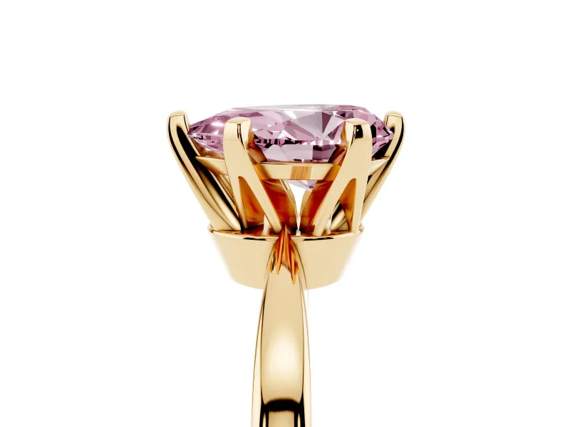 Fancy Pink Pear Cut Diamond Solitaire Engagement Ring Set in Yellow gold with Slim Tapered Solitaire Band