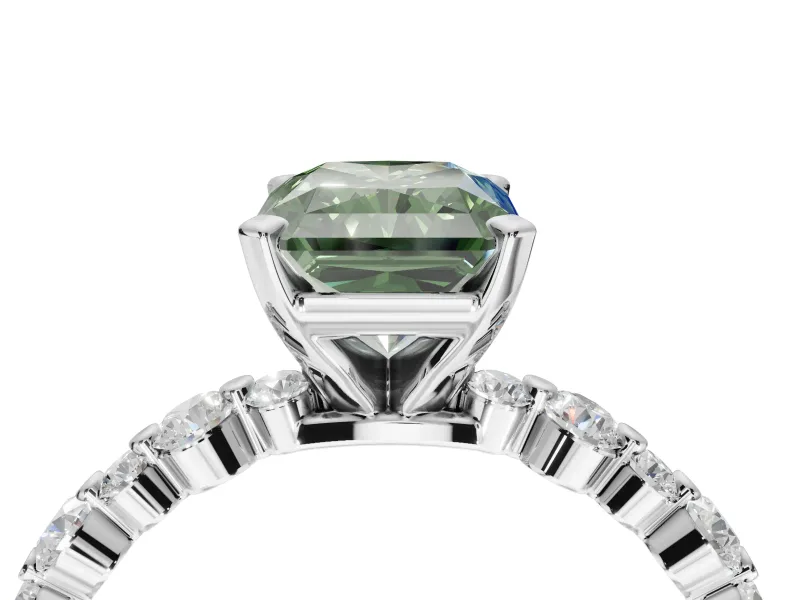 Radiant Cut Pavé Solitaire Engagement Ring Setting for a Fancy Green Lab-Grown Diamond | Alternating Accents | Platinum