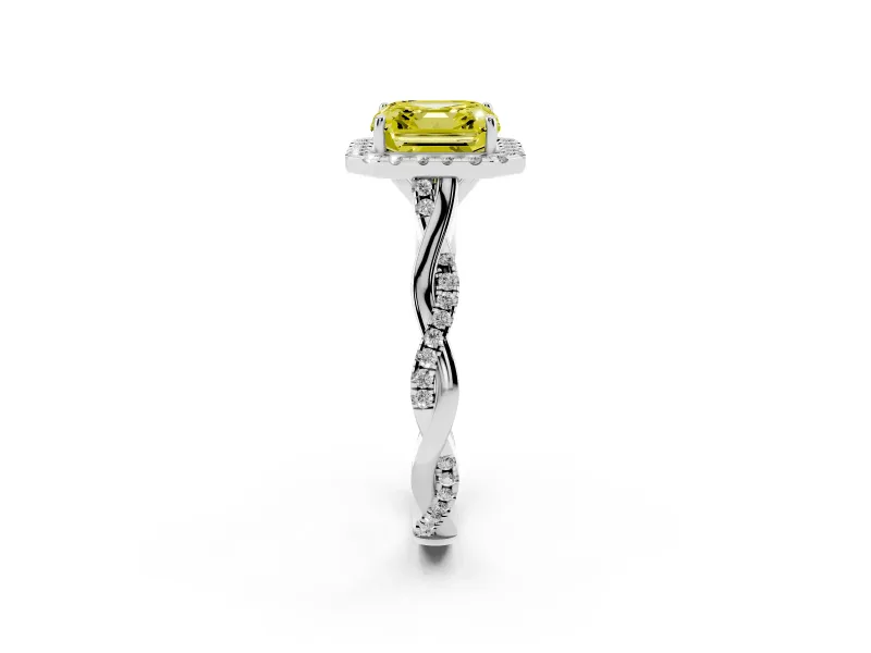 Asscher Cut Twist Halo Engagement Ring Setting for a Fancy Yellow Lab-Grown Diamond | Platinum