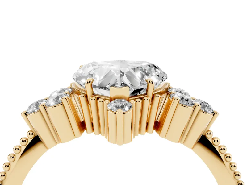 Heart-Shaped Vintage Cluster Engagement Ring Setting | Beaded Edges | Yellow Gold