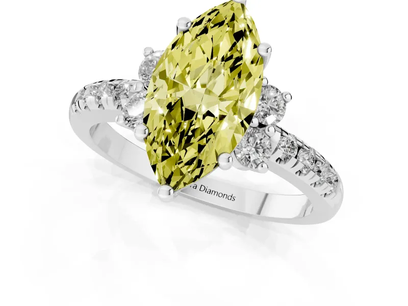 Marquise Side Stone Engagement Ring Setting for a Fancy Yellow Lab-Grown Diamond | Pave Band | White Gold