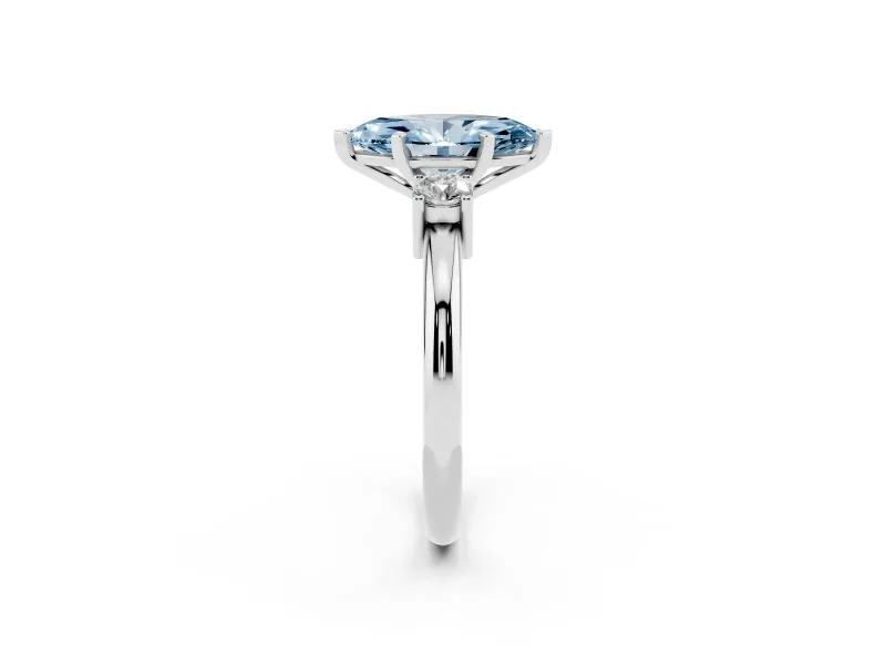 Fancy Blue Three-Stone Marquise Cut Diamond Ring Set in Silver with Prong Setting and Plain Band