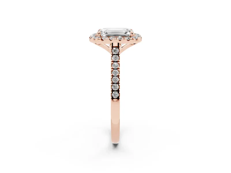 Emerald Cut Halo Engagement Ring Setting | Tapered Band | Rose Gold