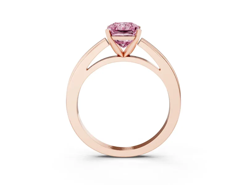 Fancy Pink Radiant Cut Diamond Solitaire Ring Set in Rose gold with Prong Setting and Classic Band