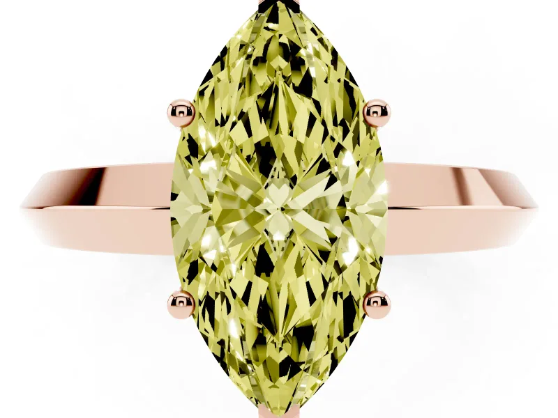 Fancy Yellow Marquise Cut Diamond Solitaire Engagement Ring Set in Rose gold with Flat Band and Prong Setting