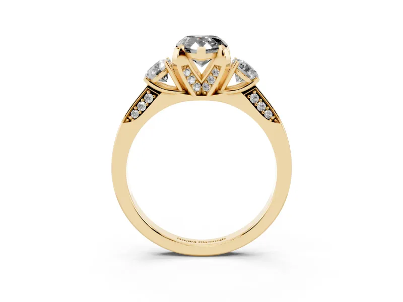 Pear-Shaped Hidden Halo Three Stone Engagement Ring Setting for a Black Center | Yellow Gold