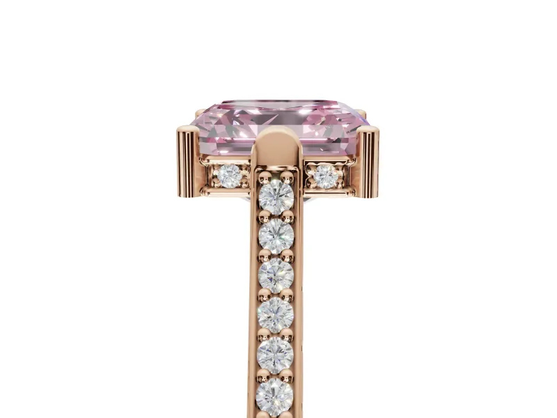 Asscher Cut Vintage Cathedral Engagement Ring Setting for a Fancy Pink Lab-Grown Diamond | Carved Band | Rose Gold