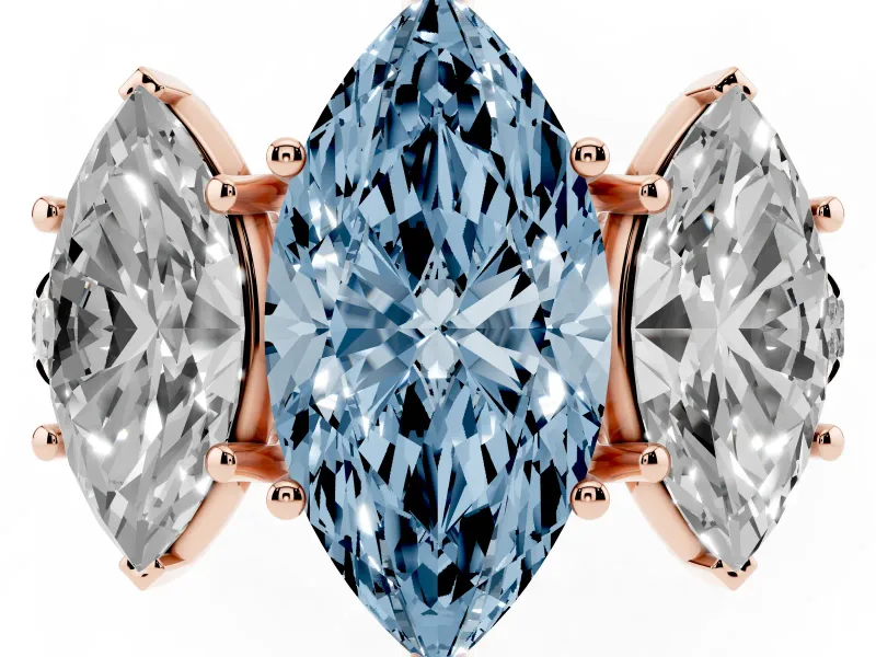 Marquise Three Stone Engagement Ring Setting for a Fancy Blue Lab-Grown Diamond | Accented Shoulders | Rose Gold