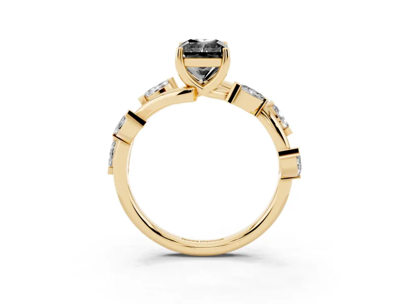 Radiant Cut Twisted Vine Engagement Ring Setting for a Black Center | Marquise Leaves | Yellow Gold