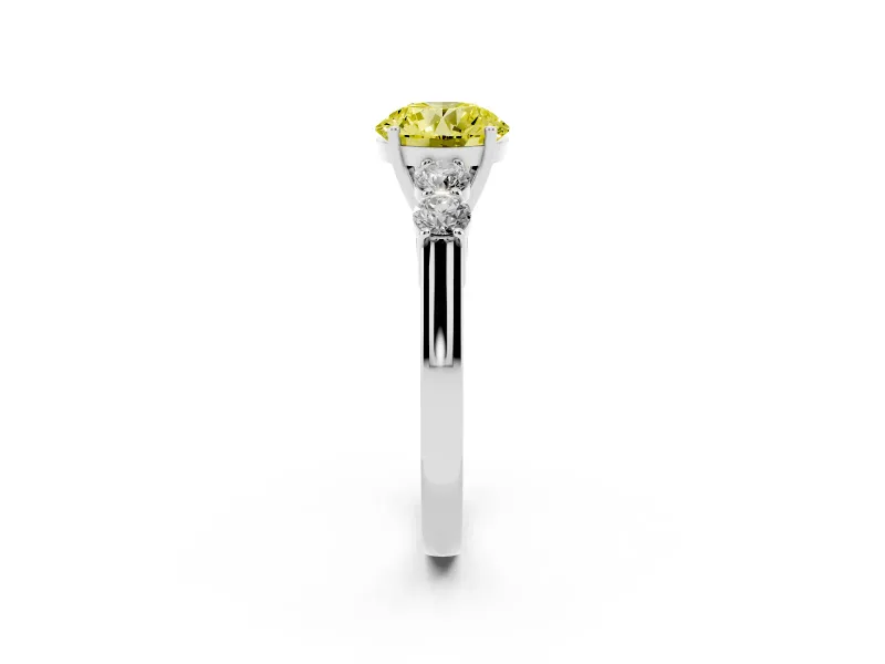 Round Close Set Five Stone Engagement Ring Setting for a Fancy Yellow Lab-Grown Diamond | Platinum