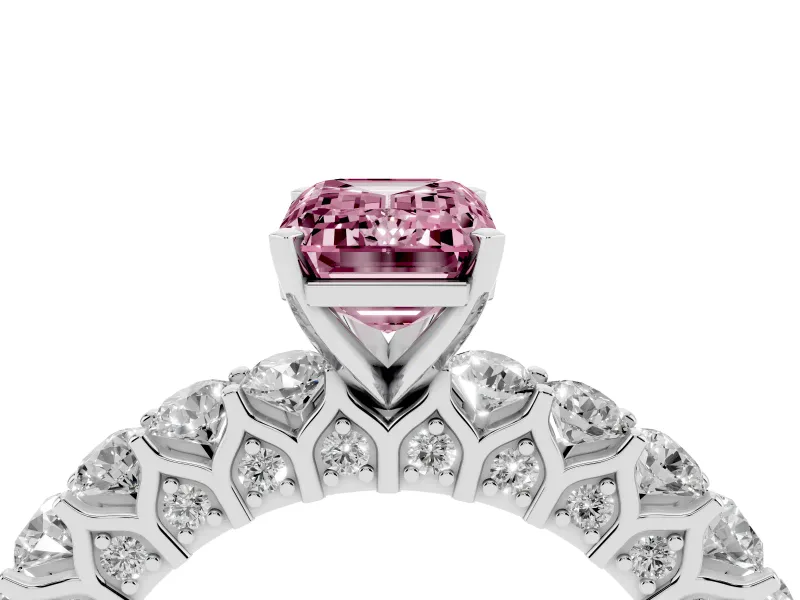 Emerald Cut Shared Prong Engagement Ring Setting for a Fancy Pink Lab-Grown Diamond | Platinum