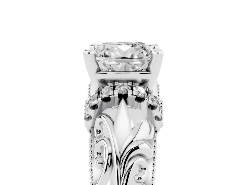 Cushion Cut Vintage Filigree Solitaire Engagement Ring Setting | Accented Basket | Sterling Silver