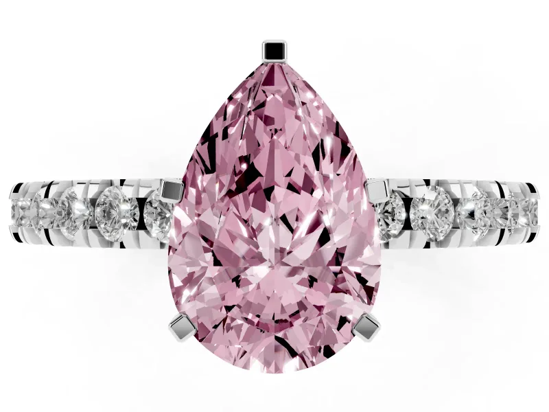 Fancy Pink Pear Cut Diamond Pavé Band Solitaire Set in Platinum with Prong Setting