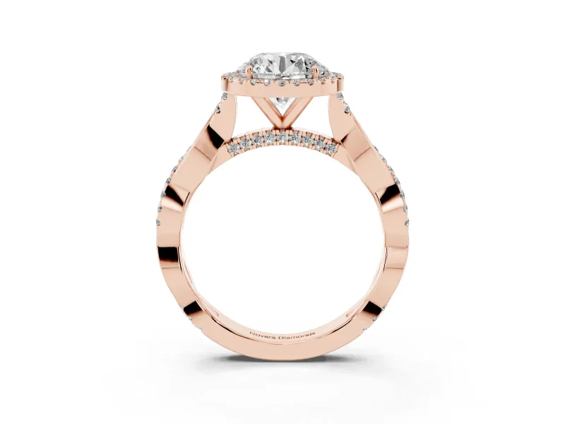Round Halo Engagement Ring Setting | Pavé Twist Band | Rose Gold