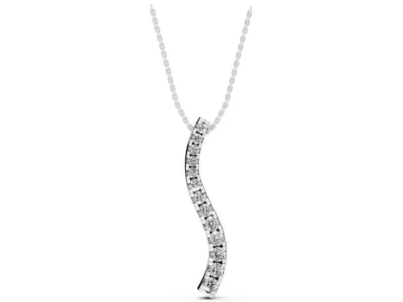 Round Lab-Grown Diamond Graduated S-Wave Pendant Necklace | Shared Prong Row | Sterling Silver