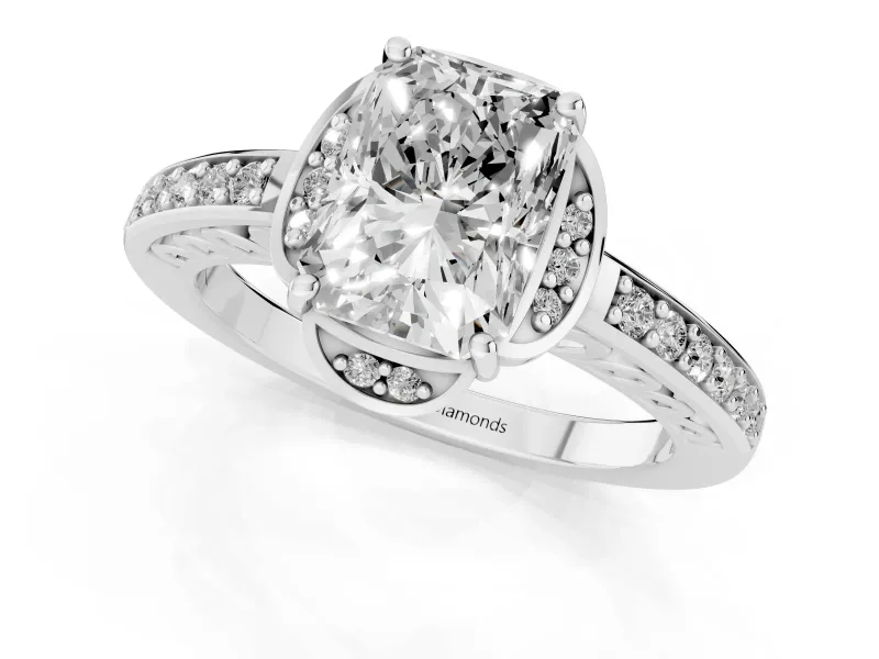 Radiant Cut Floral Pavé Engagement Ring Setting | Petal Accents | Sterling Silver