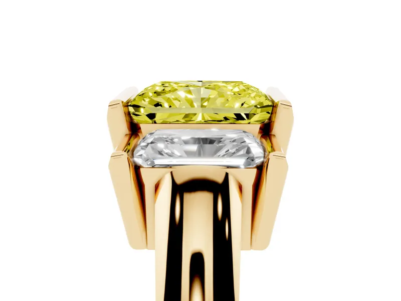 Radiant Cut Channel-Set Three Stone Engagement Ring Setting for a Fancy Yellow Lab-Grown Diamond | Yellow Gold