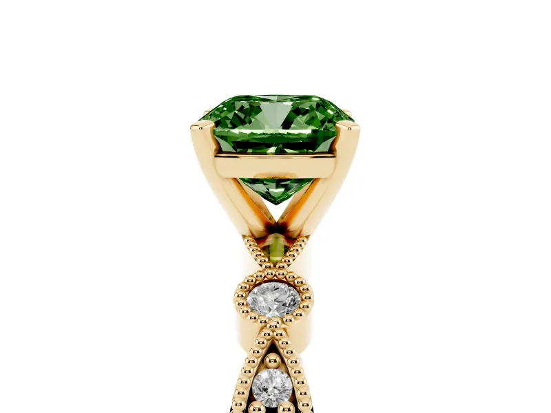 Cushion Cut Vintage Engagement Ring Setting for a Fancy Green Lab-Grown Diamond | Yellow Gold