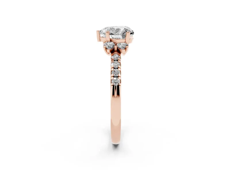 Heart-Shaped Side Stone Pave Engagement Ring Setting | Paired Round Accents | Rose Gold