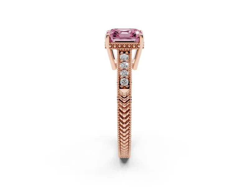 Asscher Cut Engraved Engagement Ring Setting for a Fancy Pink Lab-Grown Diamond | Rose Gold