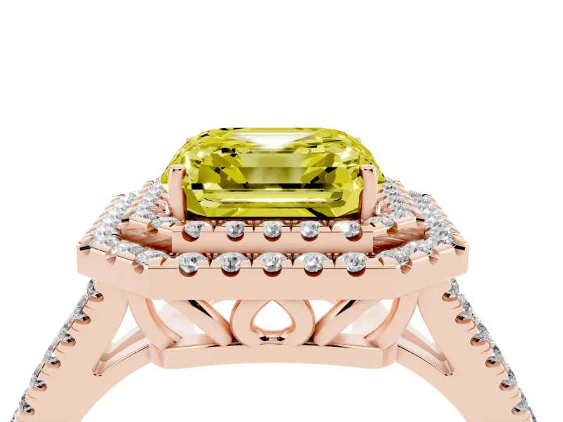 Asscher Cut Halo Engagement Ring Setting for a Fancy Yellow Lab-Grown Diamond | Rose Gold - Design NV-24799