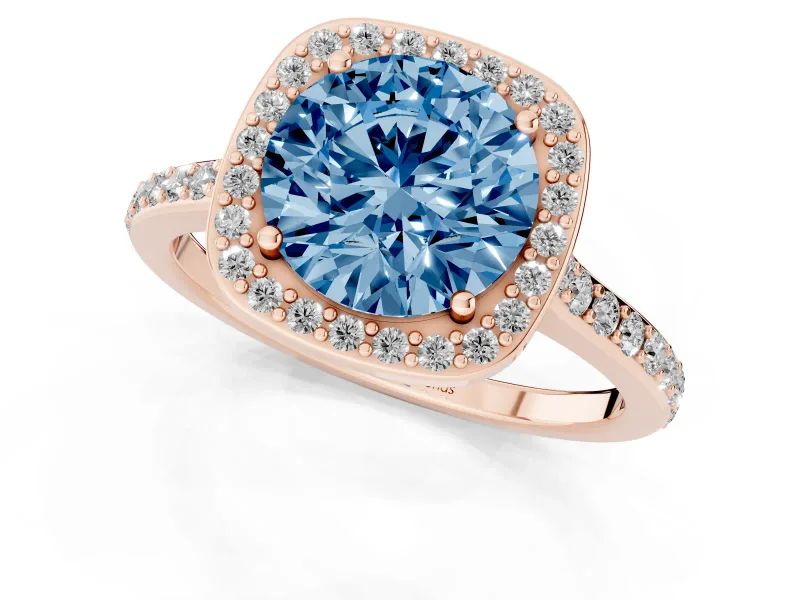 Round Halo Engagement Ring Setting for a Fancy Blue Lab-Grown Diamond | Rose Gold - Design NV-24729