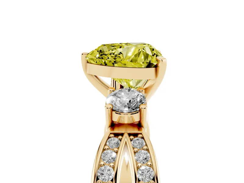 Fancy Yellow Three-Stone Heart Cut Diamond Twist Band Ring Set in Yellow gold with Pavé Accents and Prong Setting