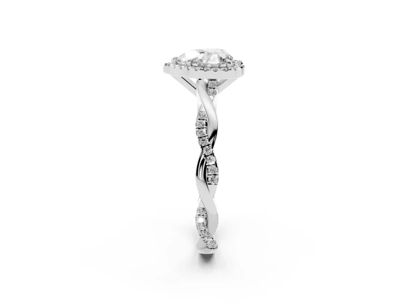 Heart Cut Diamond Halo Twisted Band Ring Set in White gold with Prong Setting