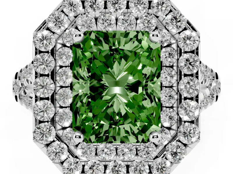 Radiant Cut Halo Engagement Ring Setting for a Fancy Green Lab-Grown Diamond | Sterling Silver - Design NV-24796