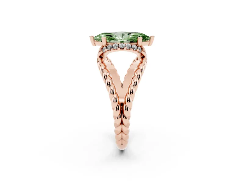 Marquise Rope Split Shank Engagement Ring Setting for a Fancy Green Lab-Grown Diamond | Rose Gold