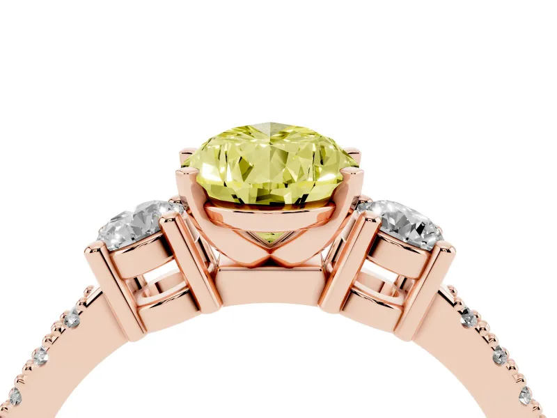 Pear-Shaped Three Stone Engagement Ring Setting for a Fancy Yellow Lab-Grown Diamond | Pavé Band | Rose Gold