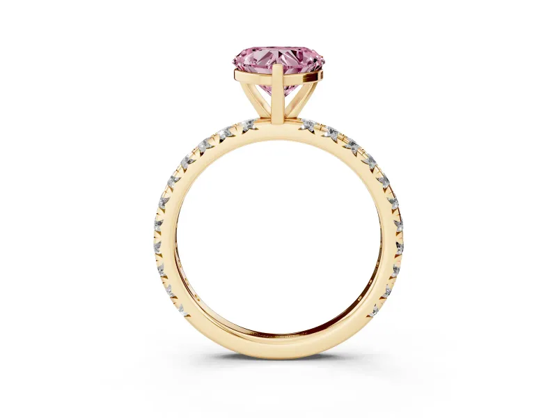 Heart-Shaped Pavé Engagement Ring Setting for a Fancy Pink Lab-Grown Diamond | Yellow Gold