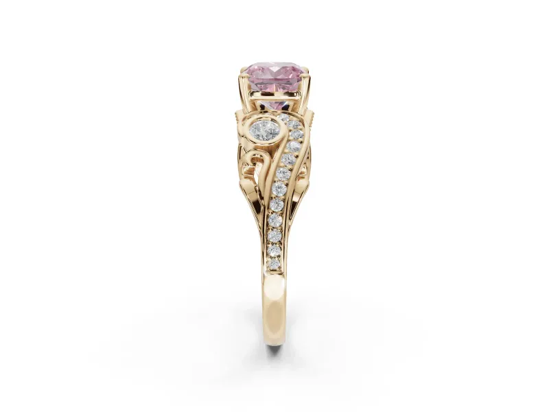 Cushion Cut Swirl Engagement Ring Setting for a Fancy Pink Lab-Grown Diamond | Yellow Gold